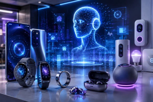AI-powered consumer electronics including smartwatch, smartphone, and smart home devices in 2026