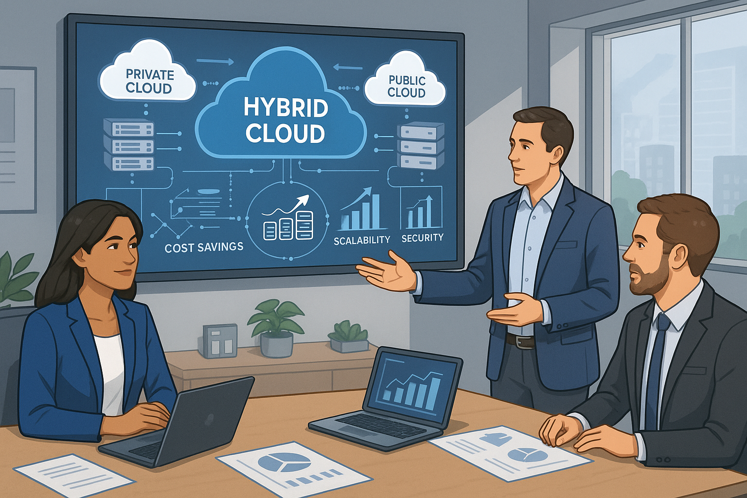 Hybrid cloud setup combining private servers and public cloud services for mid-sized businesses