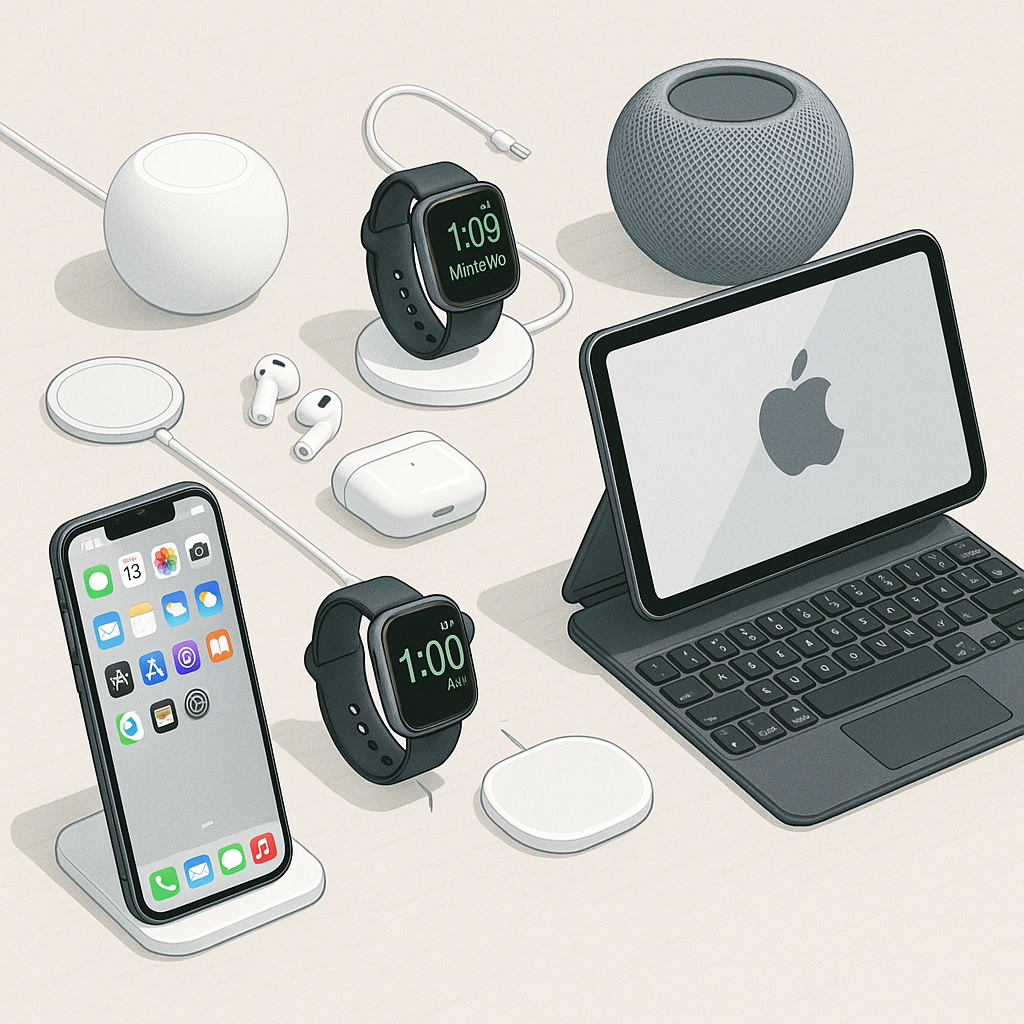 Top iOS gadgets including Apple Watch, AirPods Pro, AirTag, and HomePod Mini for the Apple ecosystem