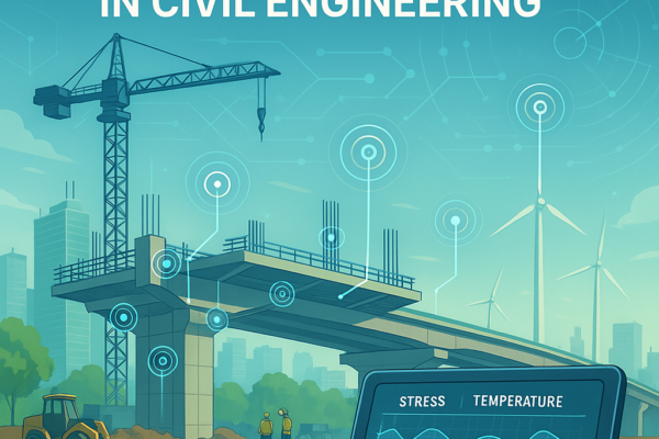 IoT sensors installed on a bridge for real-time structural health monitoring in civil engineering