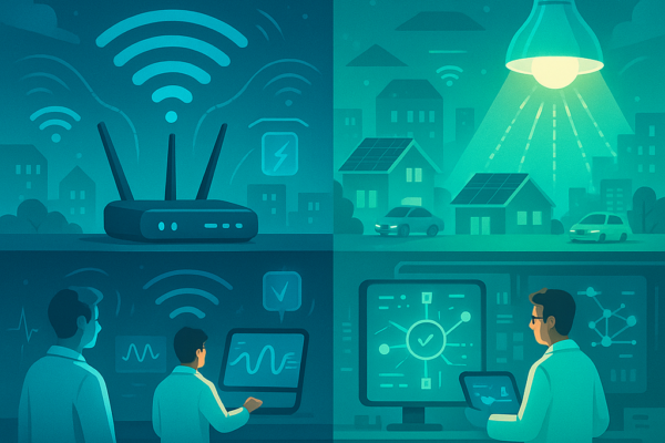 Li-Fi vs Wi-Fi comparison showing light-based and radio wave wireless data transmission technologies