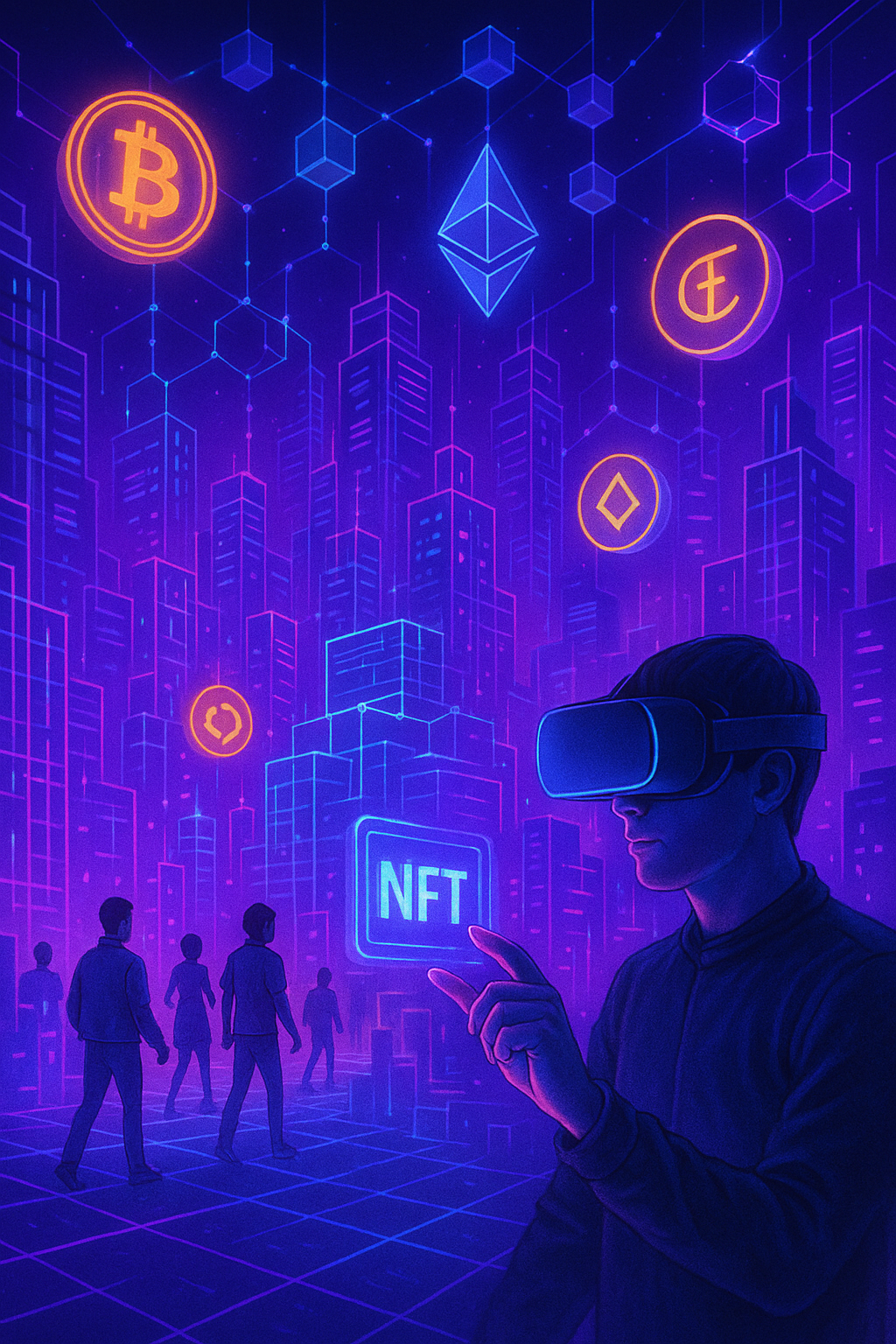 Metaverse virtual world with cryptocurrency tokens and blockchain technology