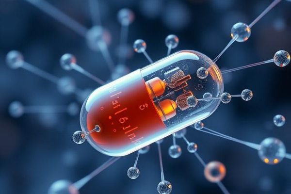 Illustration of nanobots travelling through human blood vessels for targeted medical treatment