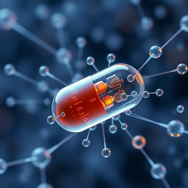 Illustration of nanobots travelling through human blood vessels for targeted medical treatment