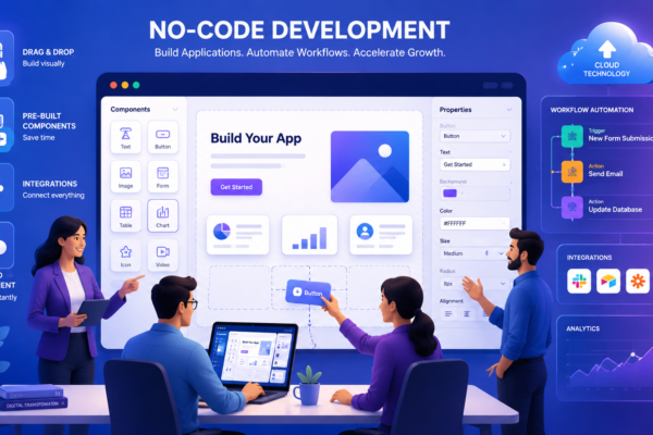 No-code development platform with drag-and-drop interface for building business applications