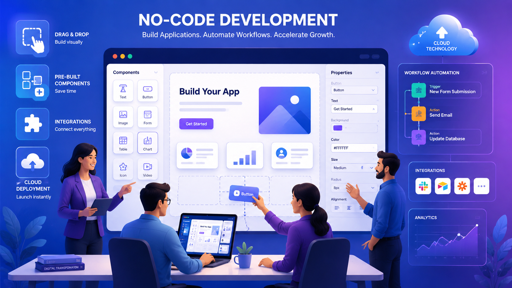 No-code development platform with drag-and-drop interface for building business applications