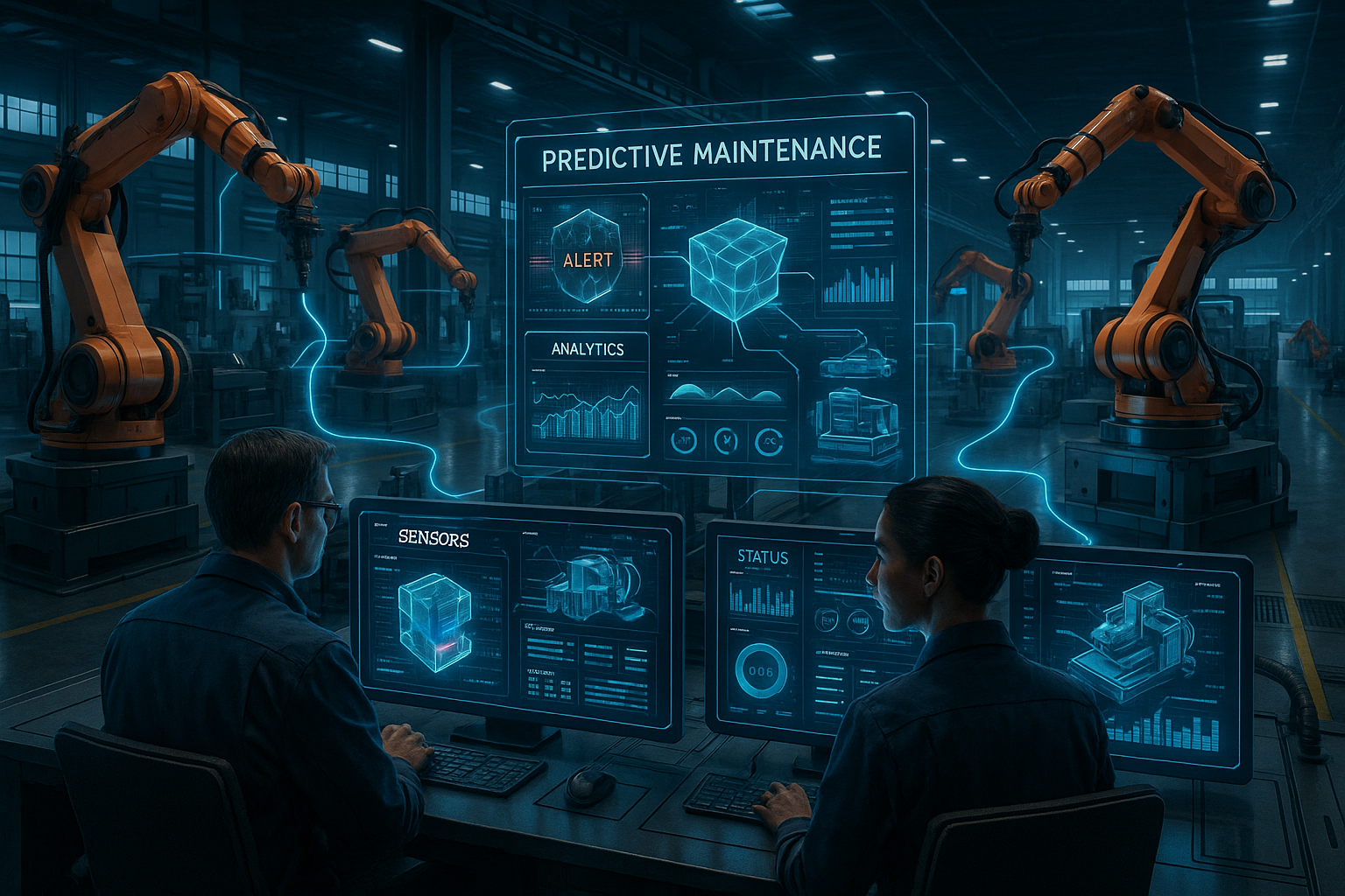 Industrial sensors monitoring machine health for predictive maintenance with automation