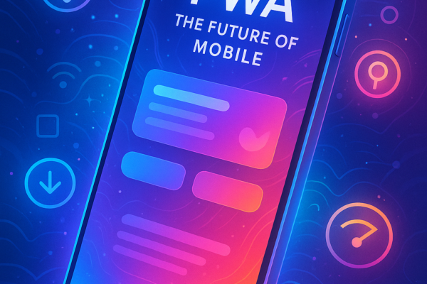 Progressive Web Apps PWA concept showing mobile browser with app-like interface