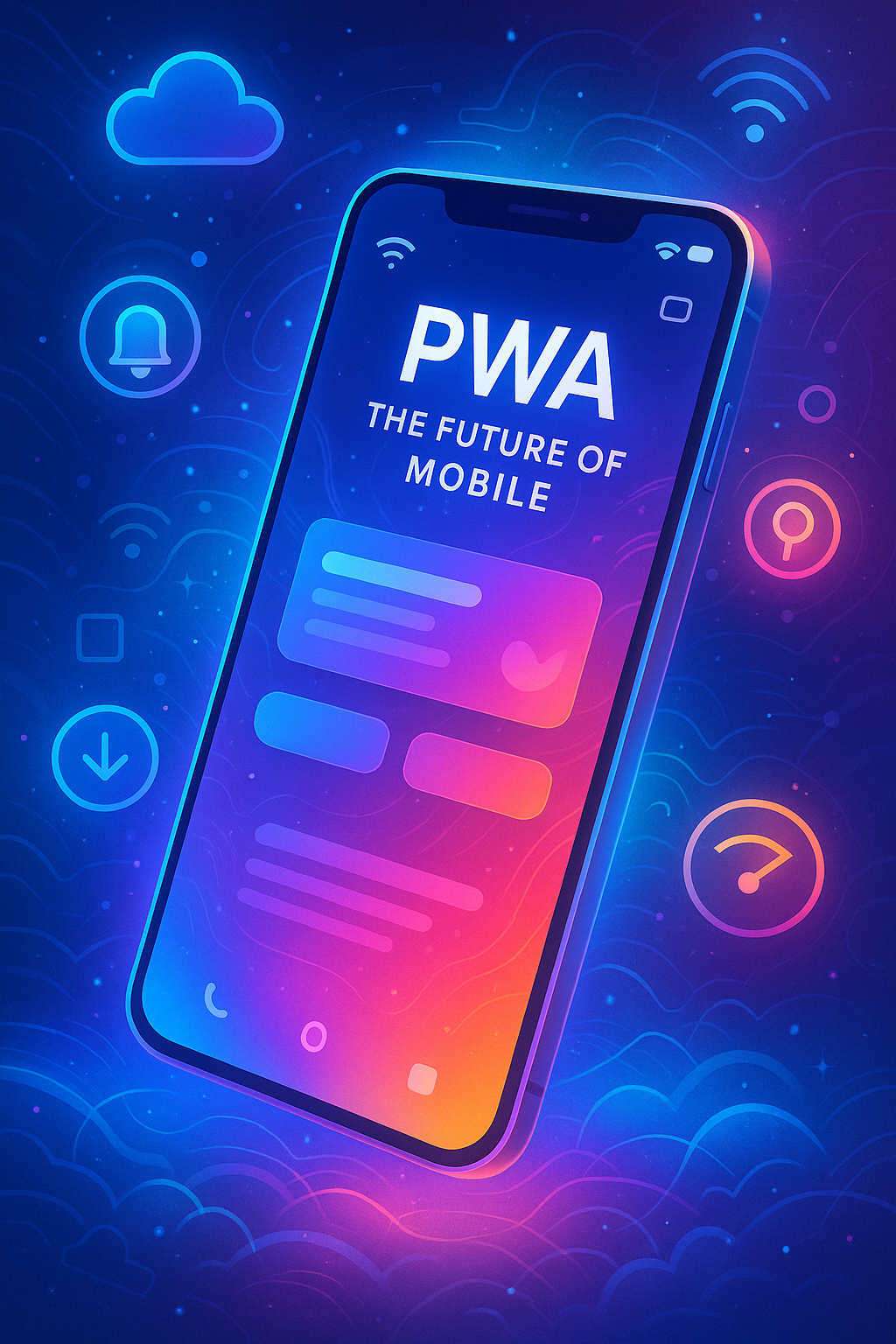 Progressive Web Apps PWA concept showing mobile browser with app-like interface