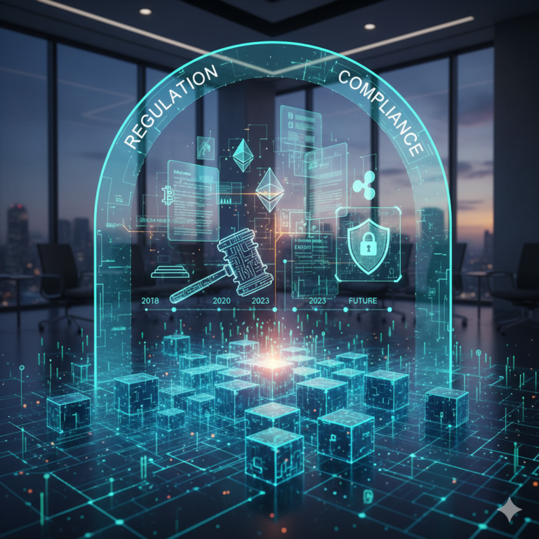 Global crypto regulation and compliance framework 2025 showing laws from EU MiCA, US SEC, India, and Asia