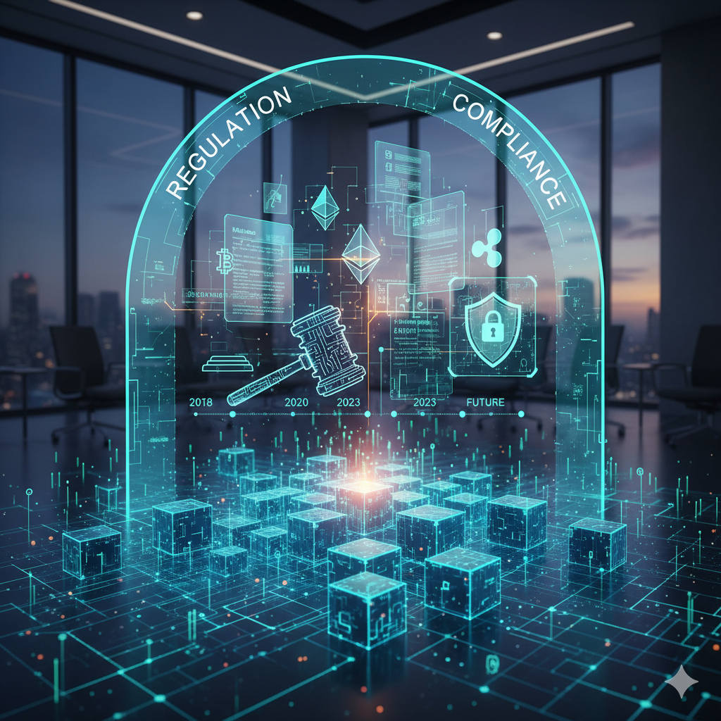Global crypto regulation and compliance framework 2025 showing laws from EU MiCA, US SEC, India, and Asia