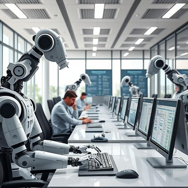 Software bots performing Robotic Process Automation tasks across industries including healthcare, banking, and HR