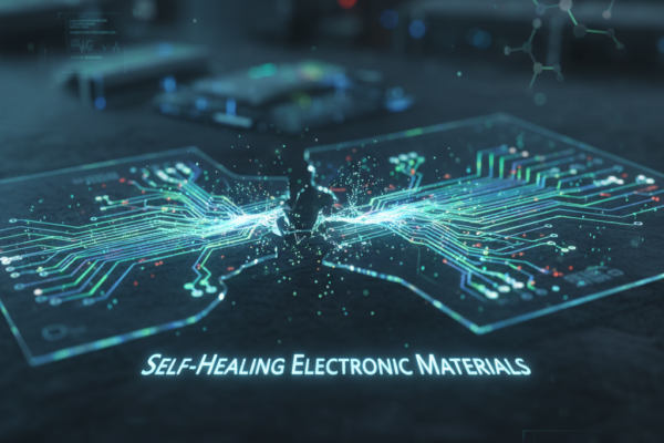 Self-healing electronic material repairing a crack in a circuit board automatically