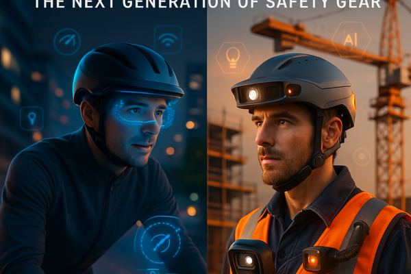 Smart helmet for cyclists and construction workers with GPS, sensors, and AR display