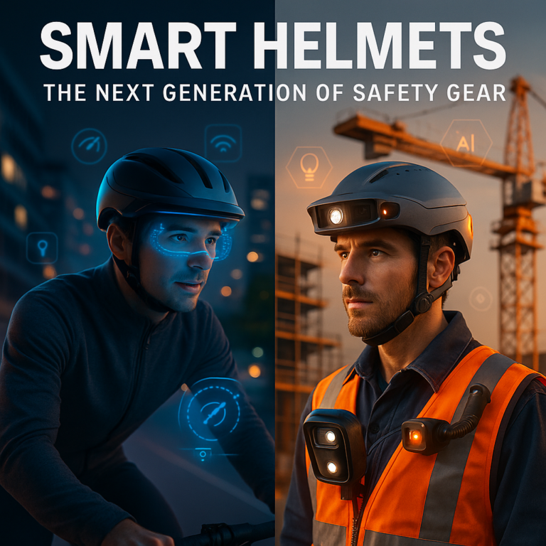 Smart helmet for cyclists and construction workers with GPS, sensors, and AR display
