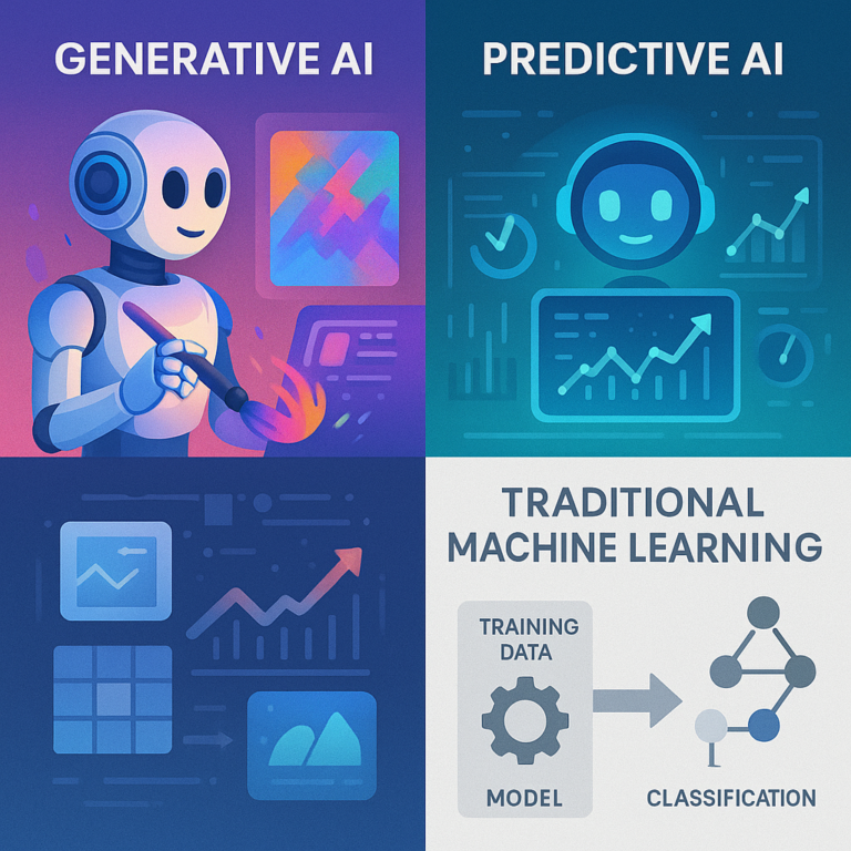 Comparison of Generative AI, Predictive AI, and Traditional Machine Learning types