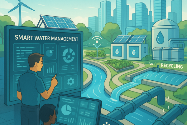 Smart water management system with IoT sensors monitoring pipes and water infrastructure