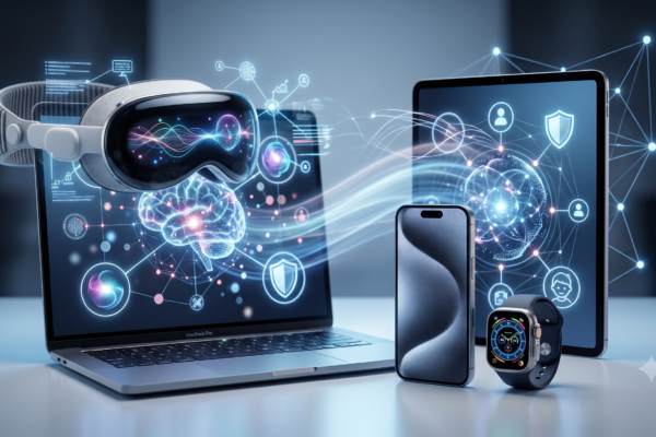 Apple WWDC26 keynote showcasing AI integration across iPhone iPad Mac and Vision Pro with new parental controls