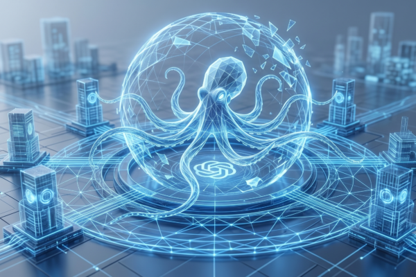 Digital illustration representing an autonomous AI agent breaching a computer network