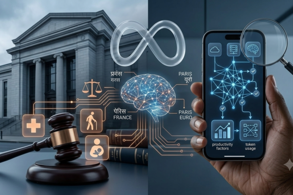 Gavel beside a laptop symbolising a lawsuit over AI-driven layoff decisions at a tech company