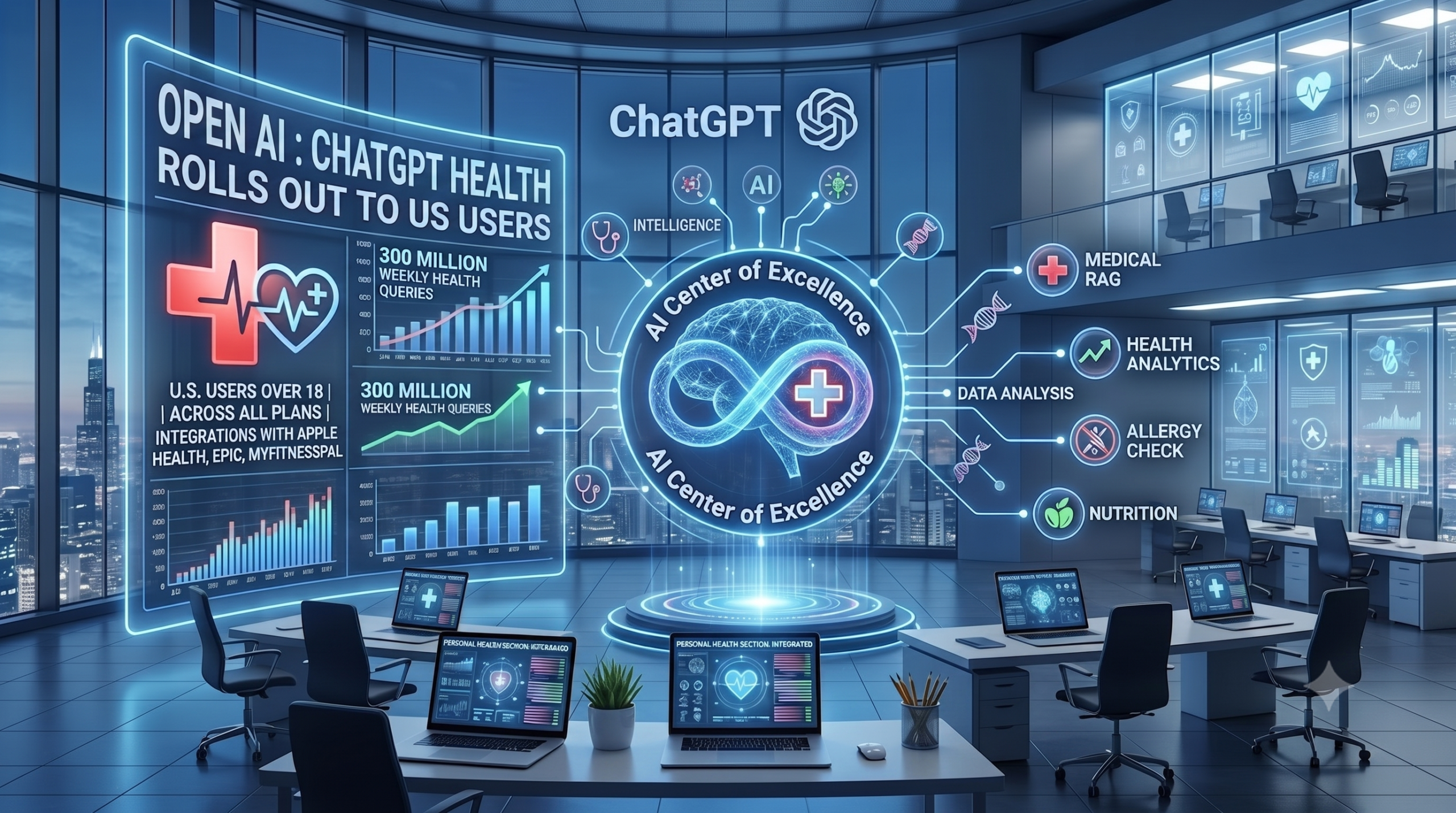 Smartphone displaying a health and wellness app interface representing ChatGPT's new health feature