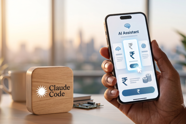 Smartphone showing an AI chatbot subscription screen with Indian rupee symbol representing Claude pricing in India