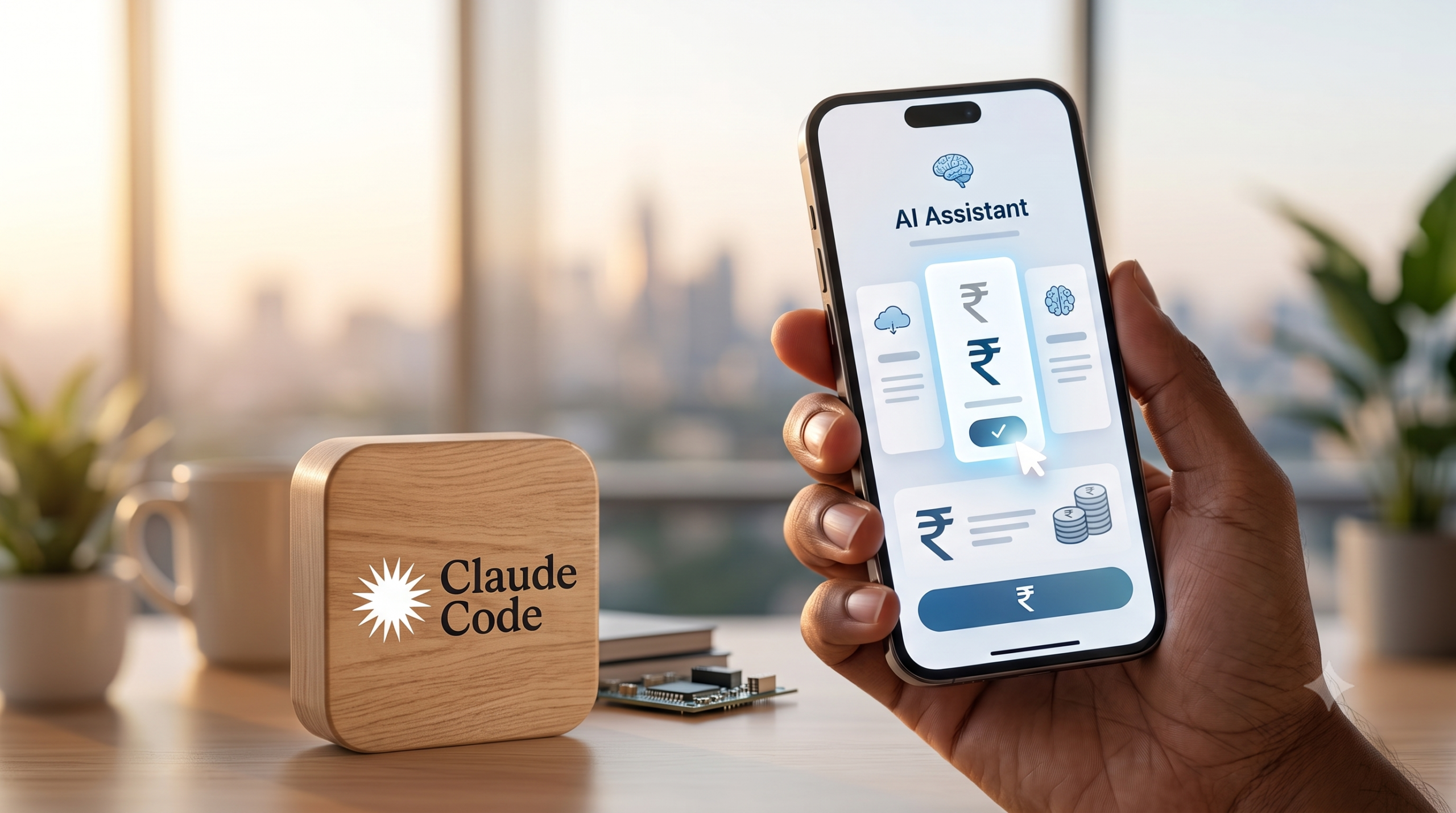 Smartphone showing an AI chatbot subscription screen with Indian rupee symbol representing Claude pricing in India