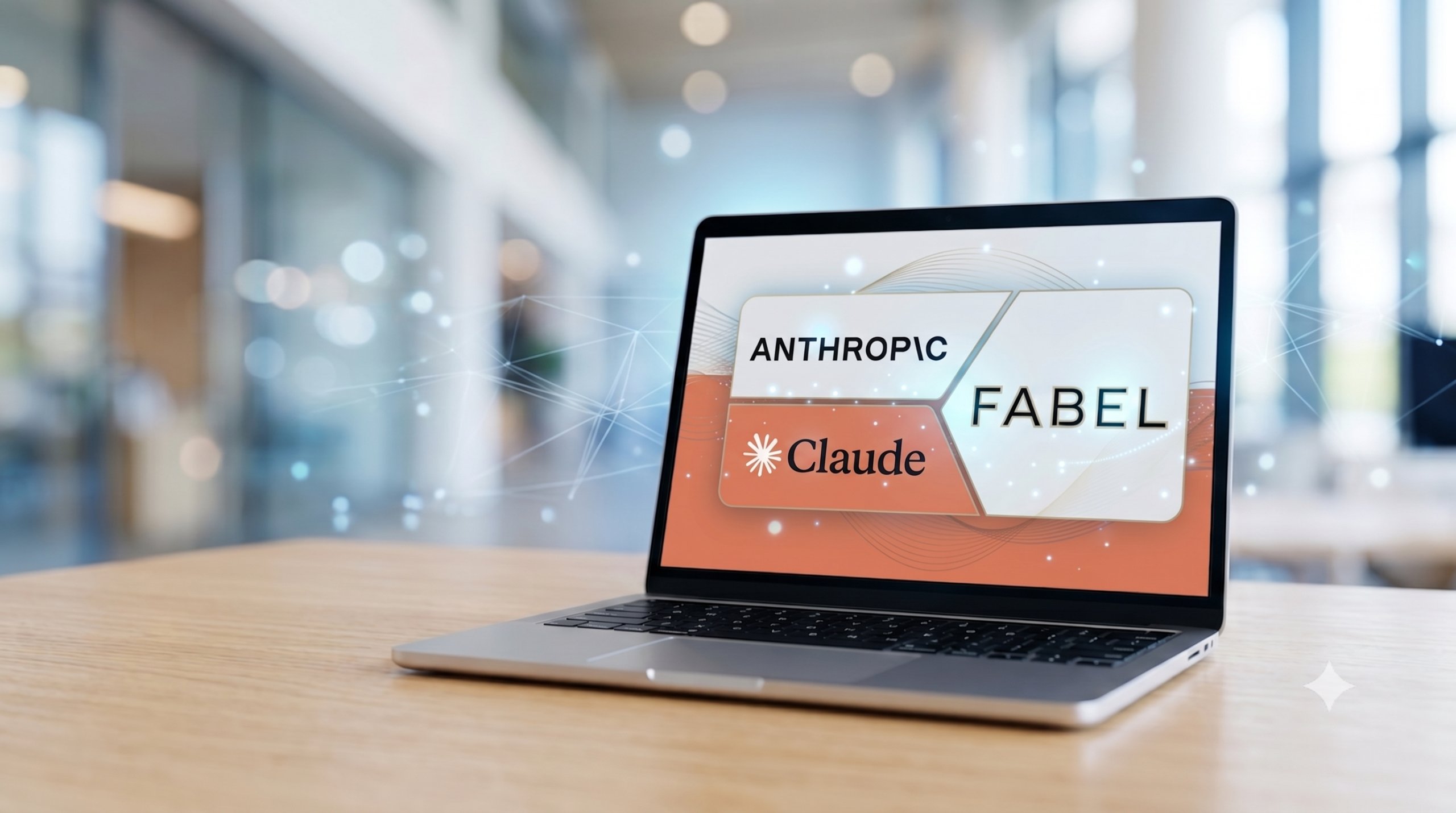 Laptop screen showing an AI chatbot interface representing Claude Fable 5 extended access for paid subscribers