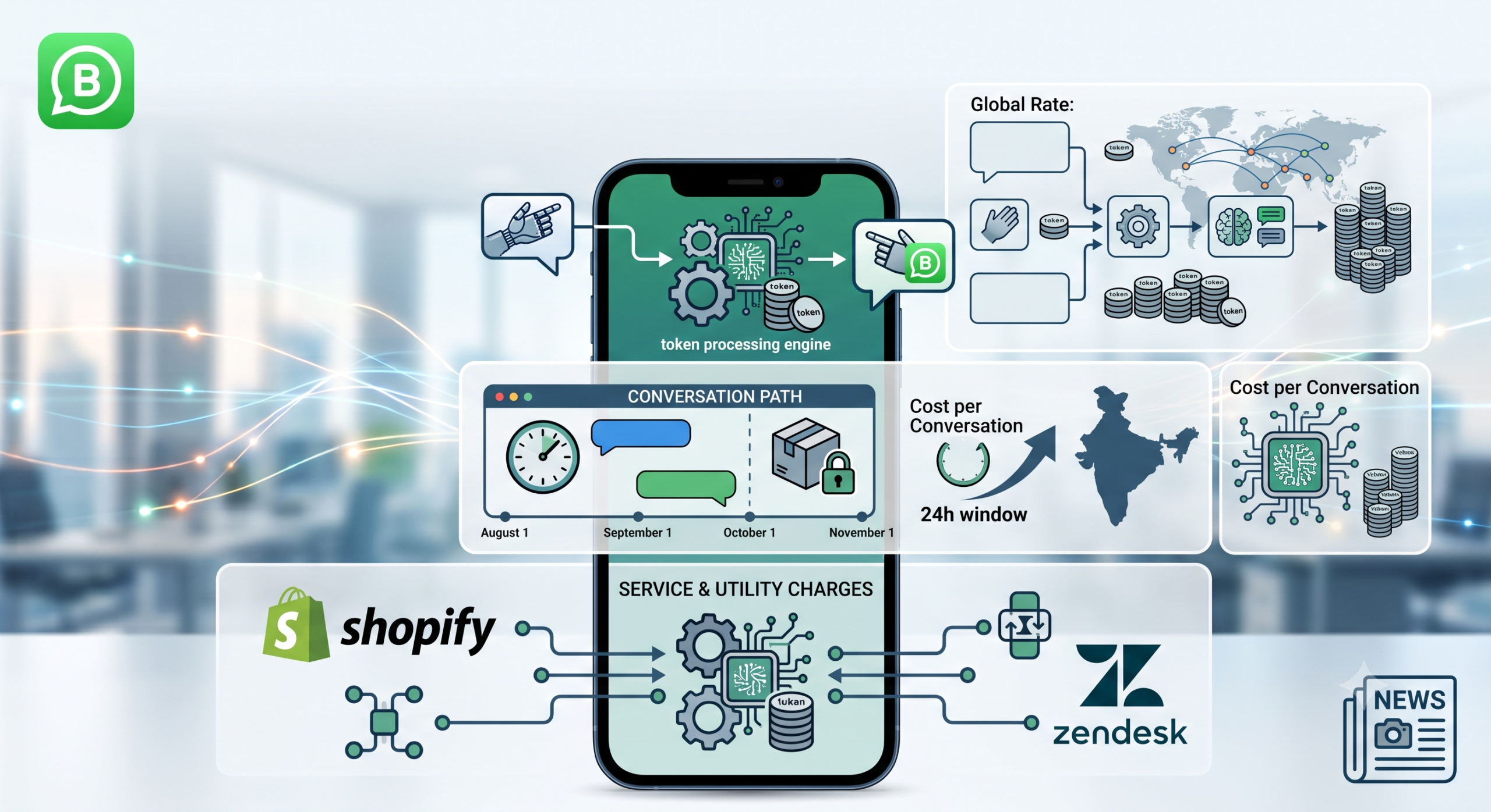 WhatsApp Business app interface representing new AI agent token-based pricing