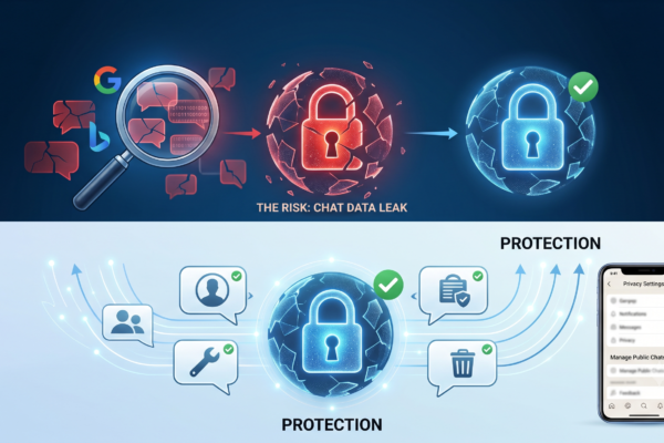 Illustration of digital privacy and data protection for AI chatbot conversations