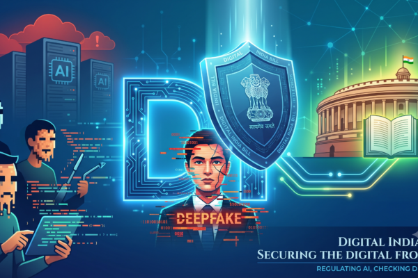 Illustration representing digital regulation and AI deepfake detection in India