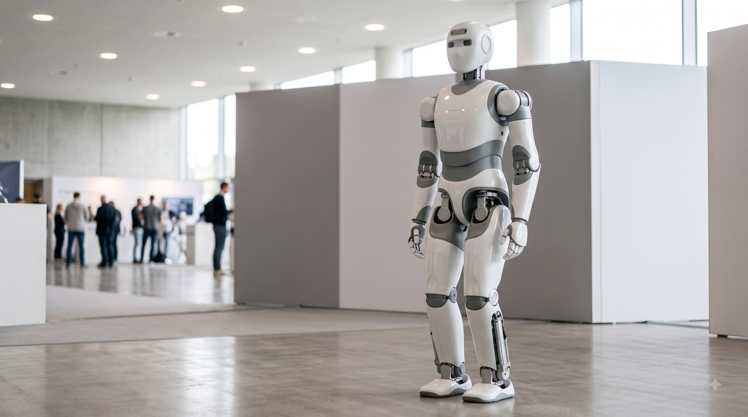 Advanced humanoid robot standing in a modern robotics showroom ahead of a major stock market listing in China