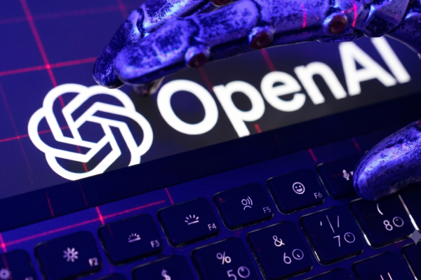 Illustration representing Google and OpenAI competing in AI chatbot development