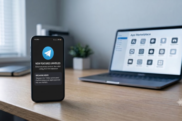 Smartphone screen showing a messaging app icon with an app store interface in the background