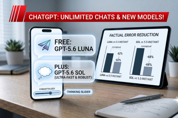 Smartphone and laptop displaying ChatGPT AI chat interface representing new GPT-5.6 update