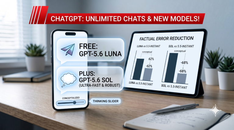 Smartphone and laptop displaying ChatGPT AI chat interface representing new GPT-5.6 update