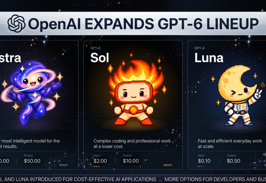 OpenAI logo displayed on a laptop screen representing the launch of GPT-6 Sol and Luna models