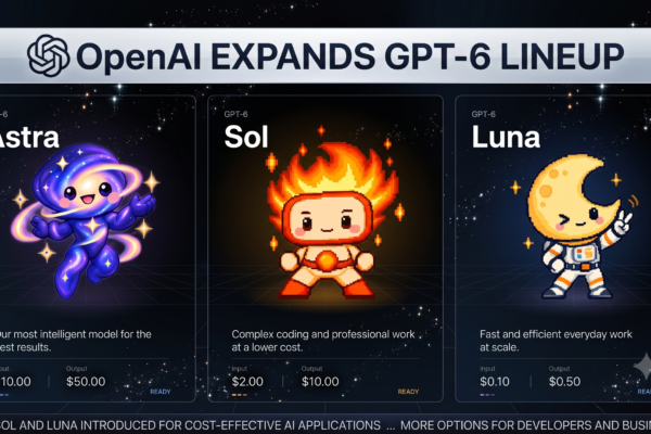 OpenAI logo displayed on a laptop screen representing the launch of GPT-6 Sol and Luna models